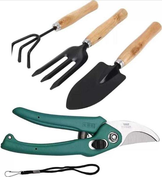 AGT Garden Tool Set Big Trowel, Hand Fork, Hand Rake & Pruner/Cutter for Gardening pack of 4 