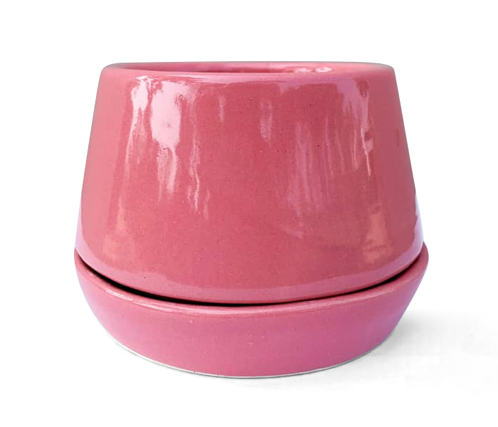 Pink Ceramic Pot With Tray