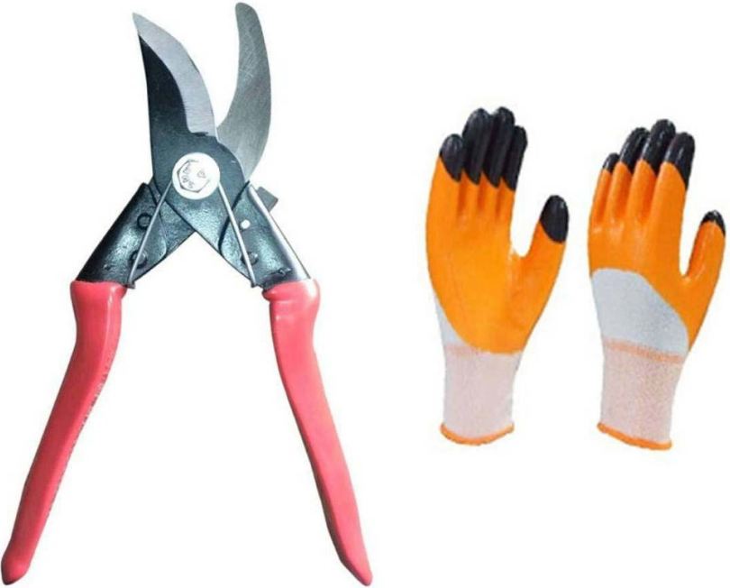 AGT Scissor Heavy Cutter and Hand Gloves Set of 2 - Gardening Tool Kit