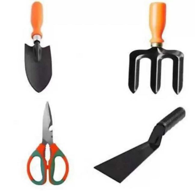 AGT Gardening Tool Set Garden Tool Kit - 4 Tools - Scissor, Garden Fork, Trowel, Khurpi Khurpa