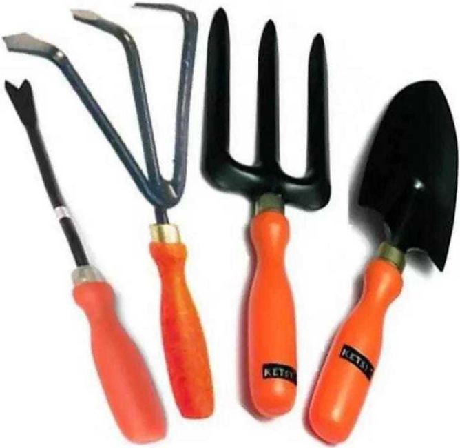 AGT Garden Tools Set of 4 Trowel, Weeder, Cultivator, Fork Khurpi (Multicolour, 4 Pieces) Garden Tool Kit