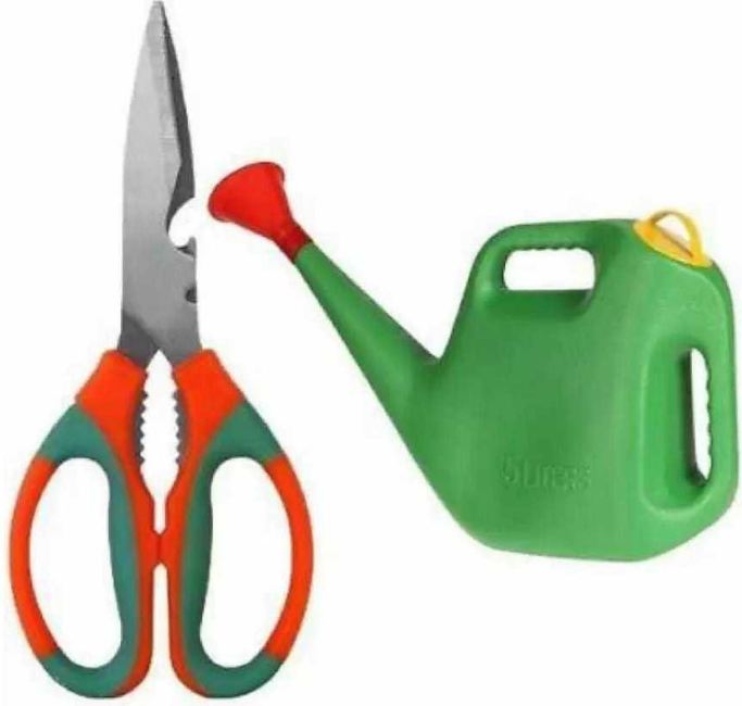 AGT Gardening Tools Set with Scissor and 5-Liter Premium High-Grade Plastic Watering Can