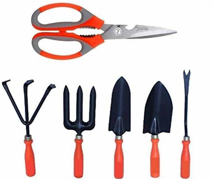 AGT Garden Tool Combo Set Garden Scissor, Cultivator, Trowel, Weeder, Shovel, Fork For Gardening Tools Kit - Pack of 6