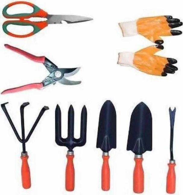 AGT Garden Tool Set Includes, Weeder, Fork, Cultivator, Trowel , Hand Rake, Scissor, Pruner & Gloves Set