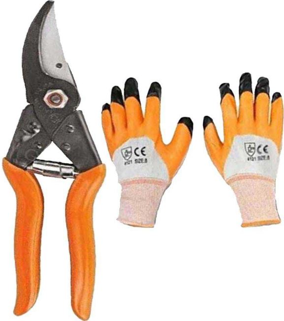 AGT Yellow Scissor Heavy Cutter and Hand Gloves Set of 2 - Gardening Tool Kit Garden Tool Kit  (2 Tools)