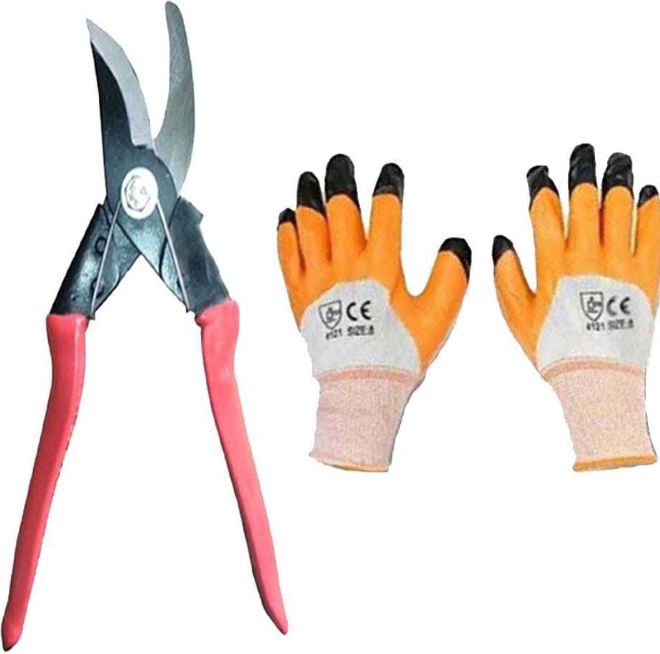 AGT Gardening tools Red scissor with pair of gloves 