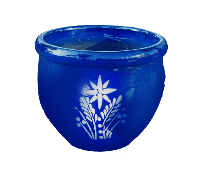Ceramic Pot Round Shape , Blue 
