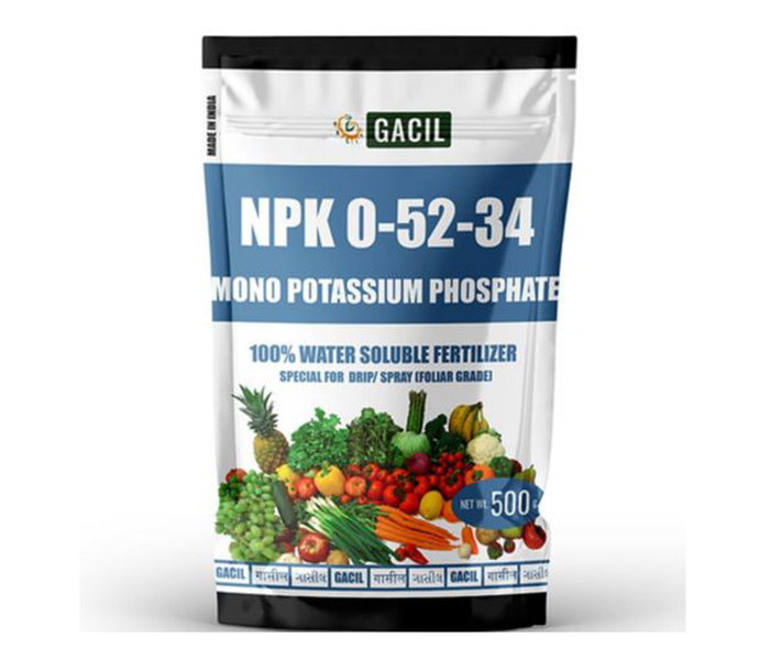 GACIL® MKP Mono Potassium Phosphate NPK 0 52 34 Water Soluble Fertilizer 500 Gm