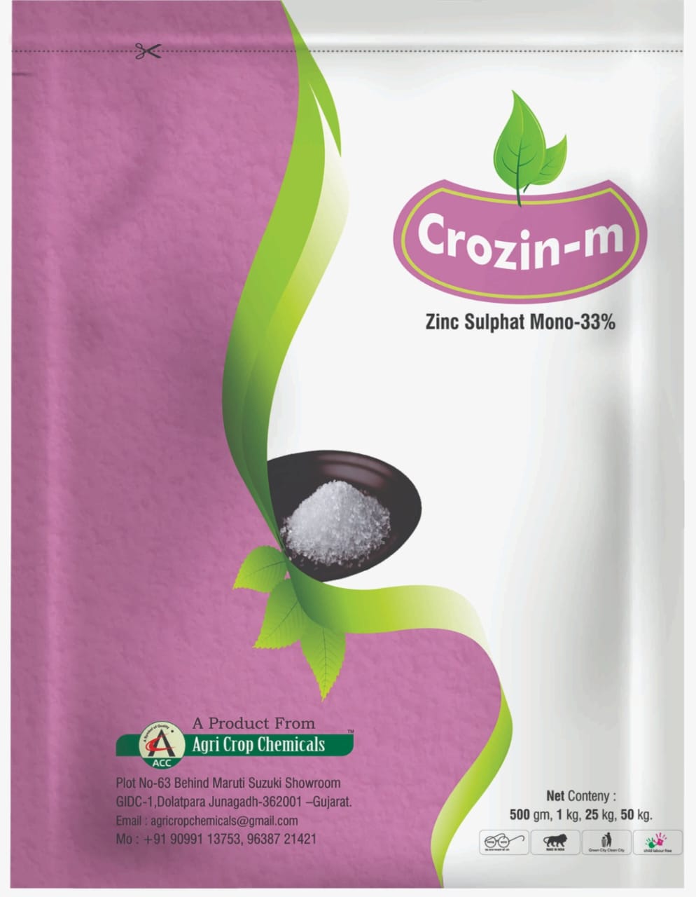 Water Soluble Fertilizer Zinc Sulphat Mono-33% Crozin-m Weight - 500 GM